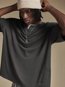 SUMWON Oversized Crew Neck Short Sleeve Solid T-Shirt Relaxed Fit Casual Everyday Essential Drop Shoulder Boxy Summer Streetwear Top - Grey - View 6
