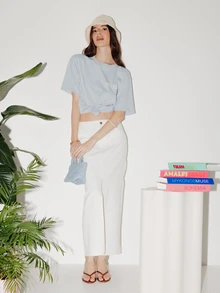 Pimkie Edition Casual Versatile Solid Color Split Hem Denim Skirt - White - View 3