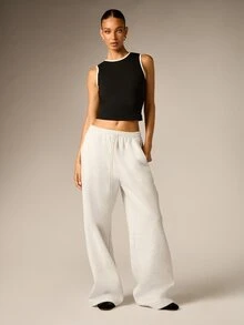 AiiRZ Contrast Trim Crew Neck Sleeveless Crop Tank Top With White Binding Detail Fitted Stretch Knit Summer Essential - Black - View 5