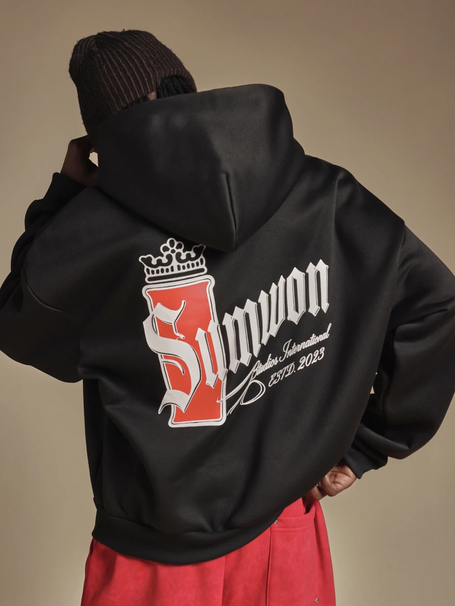 SUMWON Symwon International Oversized Black Hoodie With Large Back Graphic Crown Print Fall Winter Streetwear Essential - Black - View 1
