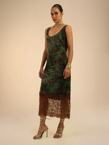 Dancing Leopard Green Floral Lace Hem Maxi Dress, Everyday Weekend Wear - Multicolor - View 8