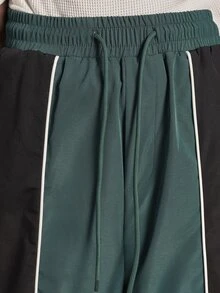 SUMWON Wide Leg Color Block Track Pants With Contrast Piping Detail And Logo Print Side Panel Street Style Full Length Trousers - Green - View 6