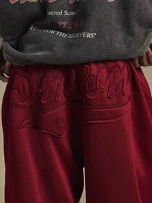 SUMWON Oversized Wide Leg Sweatpants Fleece Elasticated Waist Relaxed Fit Casual Lounge Trousers Fall Winter Streetwear - Red - View 5