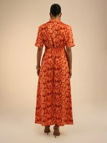 Dancing Leopard Orange Cheetah Print Utility Maxi Dress, Everyday Weekend Wear - Multicolor - View 2