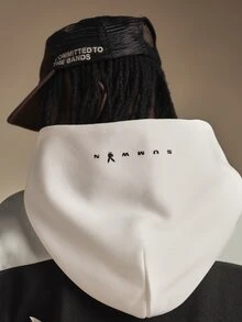 PLAYBOY X SUMWON Oversized Color Block Hoodie With Bunny Logo Back Print And Script Text Chest Graphic Long Sleeve Pullover - Black and White - View 6