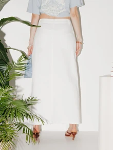 Pimkie Edition Casual Versatile Solid Color Split Hem Denim Skirt - White - View 2