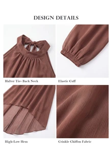 ELLERISSA Plus Size Coffee Brown Mock Neck Cold Shoulder Long Sleeve High Low Chiffon Dress Fall - Coffee Brown - View 7