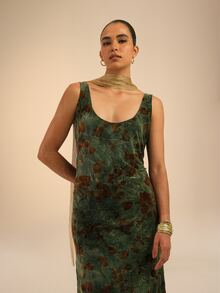 Dancing Leopard Green Floral Lace Hem Maxi Dress, Everyday Weekend Wear - Multicolor - View 5