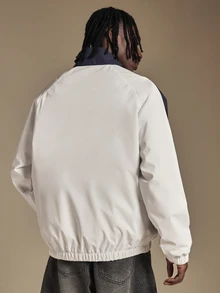 SUMWON Oversized Color Block Windbreaker Jacket With Full-Zip Closure Mandarin Collar And Logo Chest Print For Spring Casual Wear - White - View 4