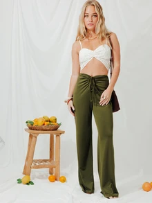 Pimkie Edition Women's Trousers, Mid Rise, Regular Fit, Casual Everyday Wear - Army Green - View 3