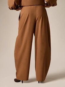 AiiRZ Wide Leg Casual Drawstring Pants With Elastic High Rise Waist And Side Pockets Full Length Flowing Trousers Perfect For Fall Winter - Coffee Brown - View 2