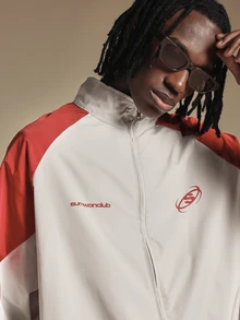 SUMWON Club Oversized Windbreaker Jacket With Star Circle Back Graphic Full Zip Raglan Sleeve Color Block Hip Length Lightweight Outerwear - Multicolor - View 5