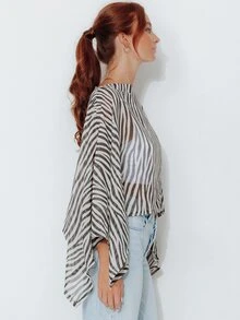 Pimkie Edition Women's Designer Zebra Print Shawl Top - Black and White - View 3
