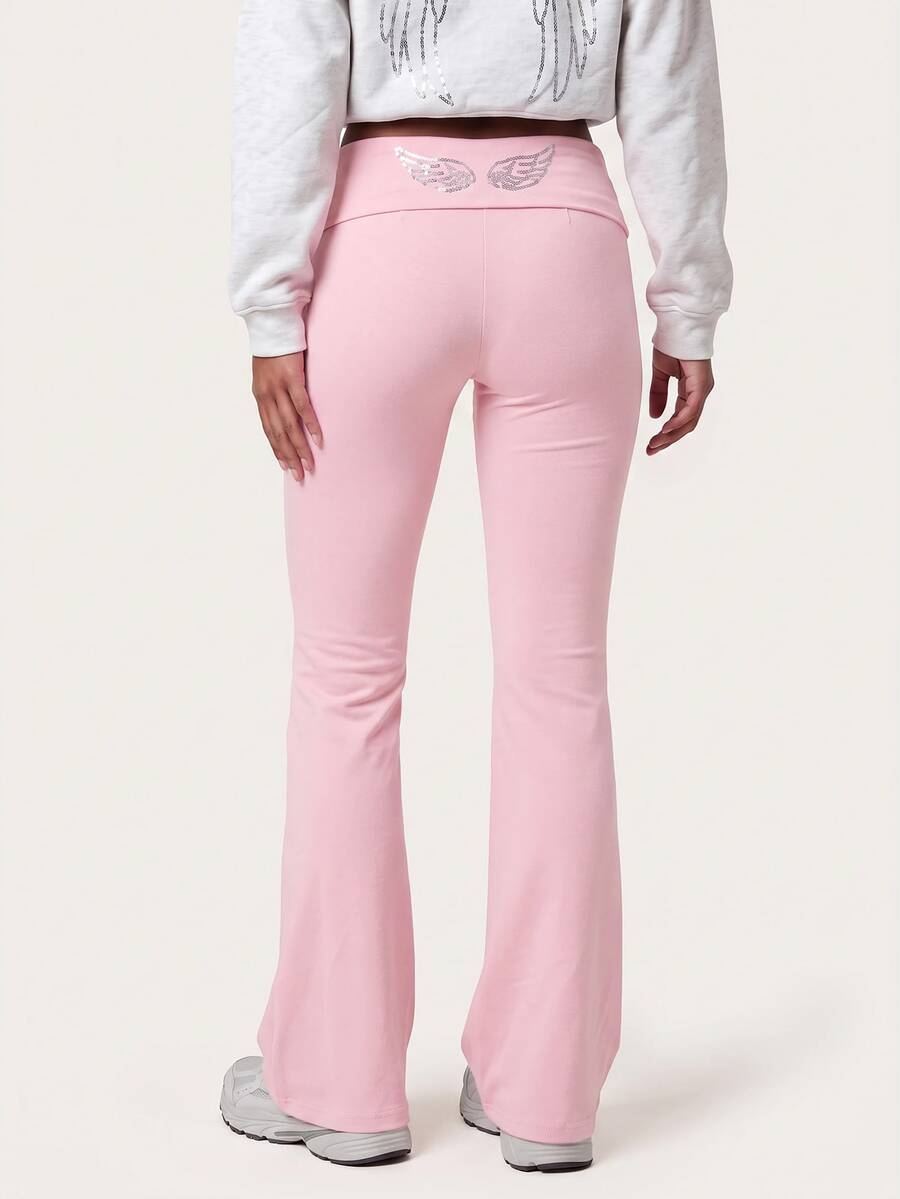 MISSGUIDED TEEN SM1-087 - SEQUIN WING ROLL OVER PANT - Pink - View 1