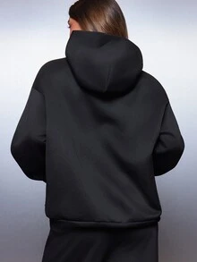 Missguided x Playboy Rhinestone Logo Oversized Sweatshirt With Bunny Emblem Hood Detail And Centre Pocket Casual Pullover Sweatshirt - Black - View 5