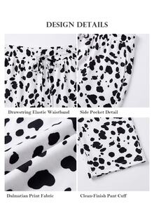 ELLERISSA Plus Size Black And White Dalmatian Print Wide Leg Drawstring Waist Pants Fall - Black and White - View 7