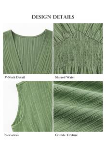 ELLERISSA Plus Size Green V Neck Shirred Waist Sleeveless Maxi Dress - Green - View 7