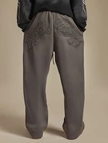 SUMWON Wide Leg Sweatpants With Drawstring Waist Washed Finish Relaxed Fit Casual Lounge Trousers Full Length - Dark Grey - View 6