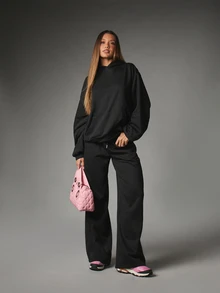 Missguided x Playboy Oversized Sweatshirt With Bold Triple Script Back Print Casual Pullover Long Sleeve Hooded Sweatshirt Winter Essential - Black - View 2