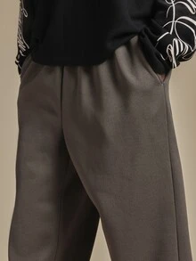 SUMWON Wide Leg Sweatpants With Drawstring Waist Washed Finish Relaxed Fit Casual Lounge Trousers Full Length - Dark Grey - View 4