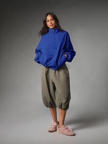 MISSGUIDED Oversized Zip-Up Windbreaker Jacket With Mock Neck Balloon Sleeves And Elasticated Cuffs And Hem Fall Winter Outerwear - Blue - View 4
