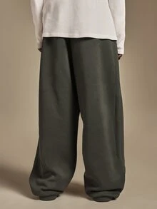 SUMWON Wide Leg Sweatpants Color Block Fleece Drawstring Waist Relaxed Fit Jogger Style Full Length Casual Trousers - Multicolor - View 2