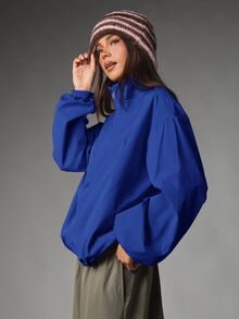 MISSGUIDED Oversized Zip-Up Windbreaker Jacket With Mock Neck Balloon Sleeves And Elasticated Cuffs And Hem Fall Winter Outerwear - Blue - View 5