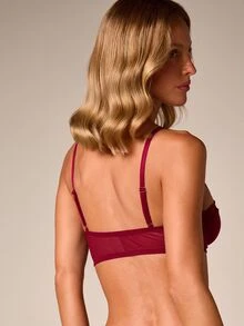 AiiRZ Sheer Mesh Underwire Balconette Bra With Floral Lace Trim And Adjustable Straps For Valentines Day - Red - View 2