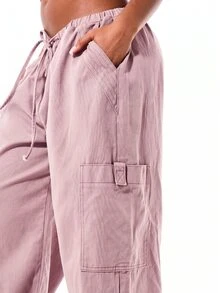 SUMWON WOMEN Wide Leg Cargo Trousers With Elasticated Drawstring Waist Oversized Fit Ankle Tie Utility Pockets Relaxed Parachute Style - Pink - View 5