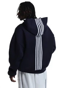 SUMWON Club Oversized Pullover Hoodie With Chest Logo Print And Vertical Stripe Back Detail Long Sleeve - Navy Blue - View 1