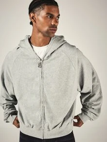 SUMWON Oversized Full-Zip Hoodie With Raglan Sleeves Elasticated Hem And Decorative Zipper Pull Casual Winter Layering Essential - Grey - View 4