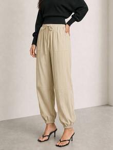 ELLERISSA Khaki Drawstring Elastic Waist Balloon Cargo Pants - Khaki - View 6
