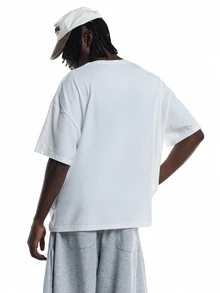 SUMWON Oversized Crew Neck Short Sleeve Solid Plain T-Shirt Relaxed Boxy Casual Everyday Summer Essential Top - White - View 2