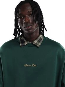 SUMWON Club Oversized Crewneck Sweatshirt With Gold Script Logo Chest And Large Back Print Los Angeles Estd 2023 - Dark Green - View 4