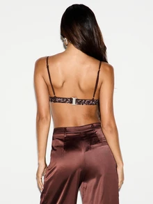 KIZN Crop Top Bralette Leher V Berhiaskan Payet dengan Tali Bahu yang Dapat Diatur dan Gesper Logam di Bagian Belakang, Cocok untuk Pesta Malam Hari atau Festival. - Coffee Brown - View 3