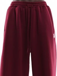 PLAYBOY X SUMWON Bunny Logo Wide Leg Sweatpants Drawstring Waist Fleece Jogger Trousers With Side And Back Pockets Fall Winter Casual Streetwear - Burgundy - View 6