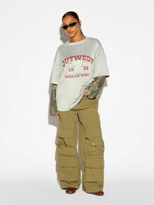 SUMWON WOMEN Outwest 1989 Dallas Texas Bull Skull Graphic Oversized Crew Neck Short Sleeve Washed T-Shirt Western Country Festival Style - Multicolor - View 5
