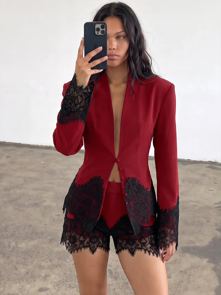 KIZN Women Blazers - Burgundy - View 1