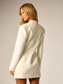 AiiRZ Blazer Mini Dress With V-Neck Long Sleeves Button Front Closure Structured Shoulders Tailored Fit Spring Summer Party - Beige - View 2