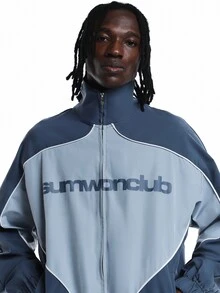 SUMWON Club Oversized Windbreaker Jacket With Full Zip Closure Color Block Panel And Brand Logo Print Hip Length - Multicolor - View 4