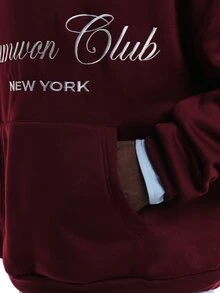 SUMWON Club New York Oversized Pullover Hoodie With Sheild Graphic And Script Logo Print For Fall Winter - Burgundy - View 6