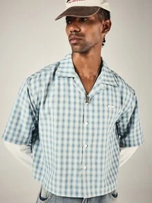 SUMWON Plaid Checked Short Sleeve Camp Collar Cropped Button Up Shirt Summer Holiday Casual Boxy Fit Woven Top - Multicolor - View 1