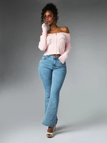 BABYPHAT Women's Sweet Fashion Embroidered Zipper Off-Shoulder Top - Pink - View 6