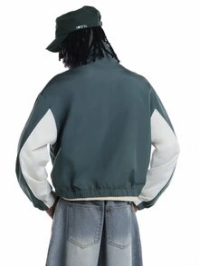 SUMWON Color Block Windbreaker Jacket With Full Zip Closure Mandarin Collar Elasticated Hem And Contrast Cream Panel Detail - Multicolor - View 2