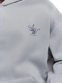 SUMWON Boston Varsity Collegiate Graphic Oversized Pullover Hoodie With Centre Pocket And Back Logo Print - Grey - View 5