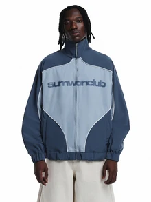 SUMWON Club Oversized Windbreaker Jacket With Full Zip Closure Color Block Panel And Brand Logo Print Hip Length - Multicolor - View 1