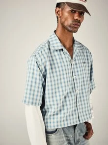 SUMWON Plaid Checked Short Sleeve Camp Collar Cropped Button Up Shirt Summer Holiday Casual Boxy Fit Woven Top - Multicolor - View 6