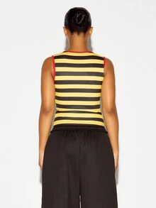 SUMWON WOMEN America's Sweetheart Graphic Text Crop Tank Top Sleeveless Crew Neck Fitted Striped Y2K Style - Red - View 5