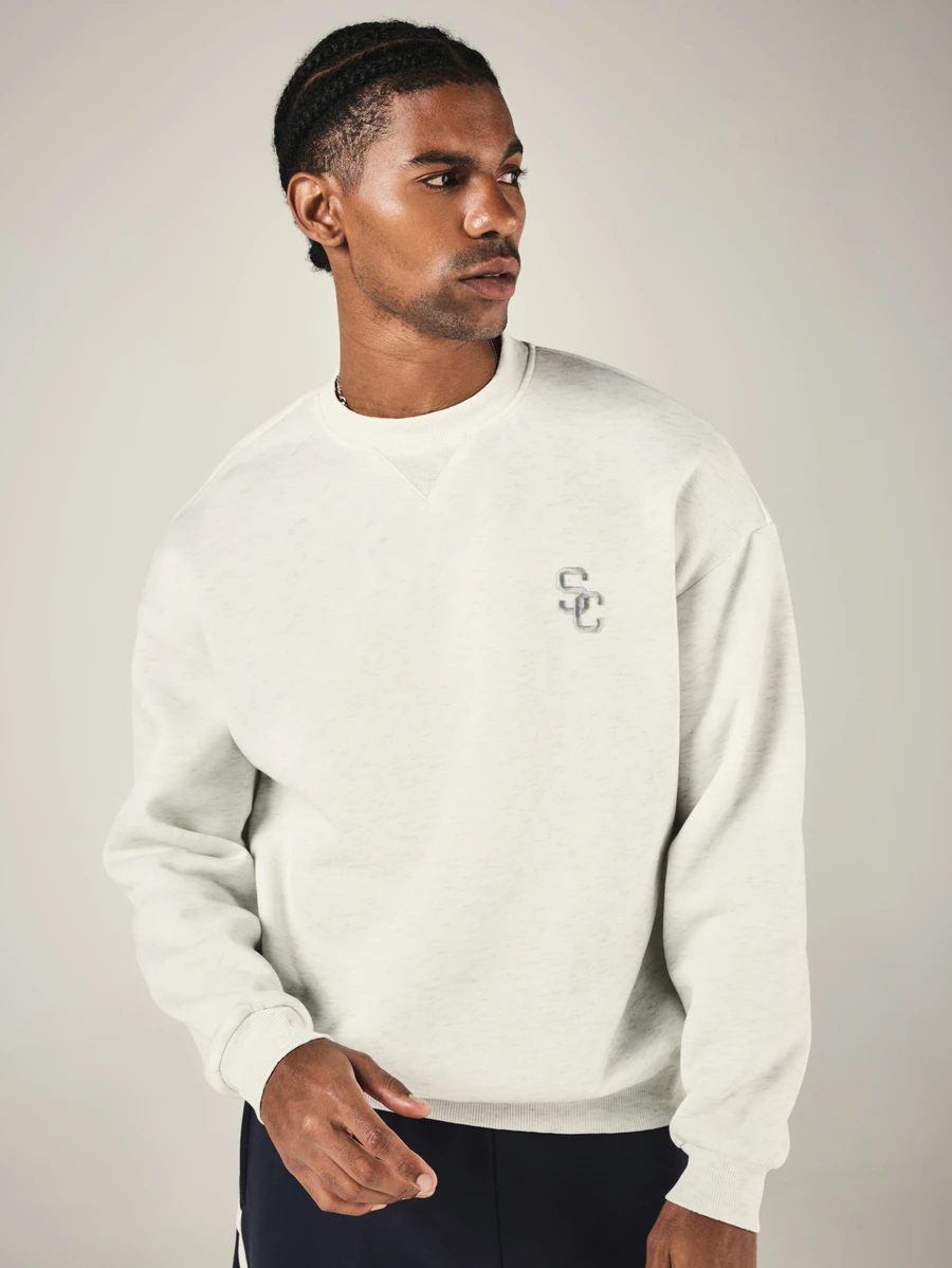 SUMWON SC Monogram Embroidered Crew Neck Sweatshirt Oversized Relaxed Fit Long Sleeve Casual Pullover Top Fall Winter Essential - Grey - View 1