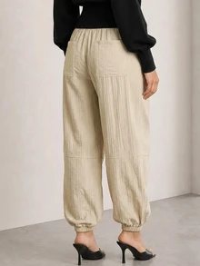 ELLERISSA Khaki Drawstring Elastic Waist Balloon Cargo Pants - Khaki - View 2